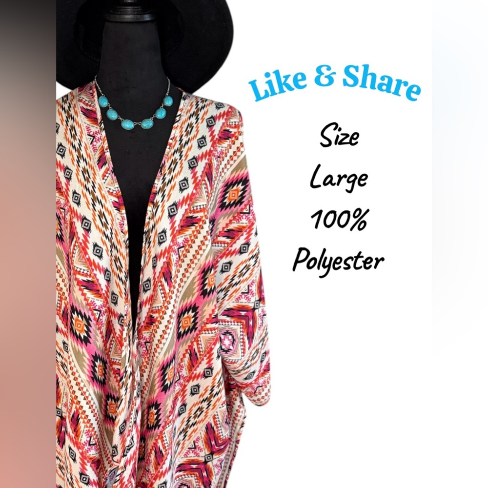 Multicolor Western Patterned Lace Back kimono - Picture 2 of 6